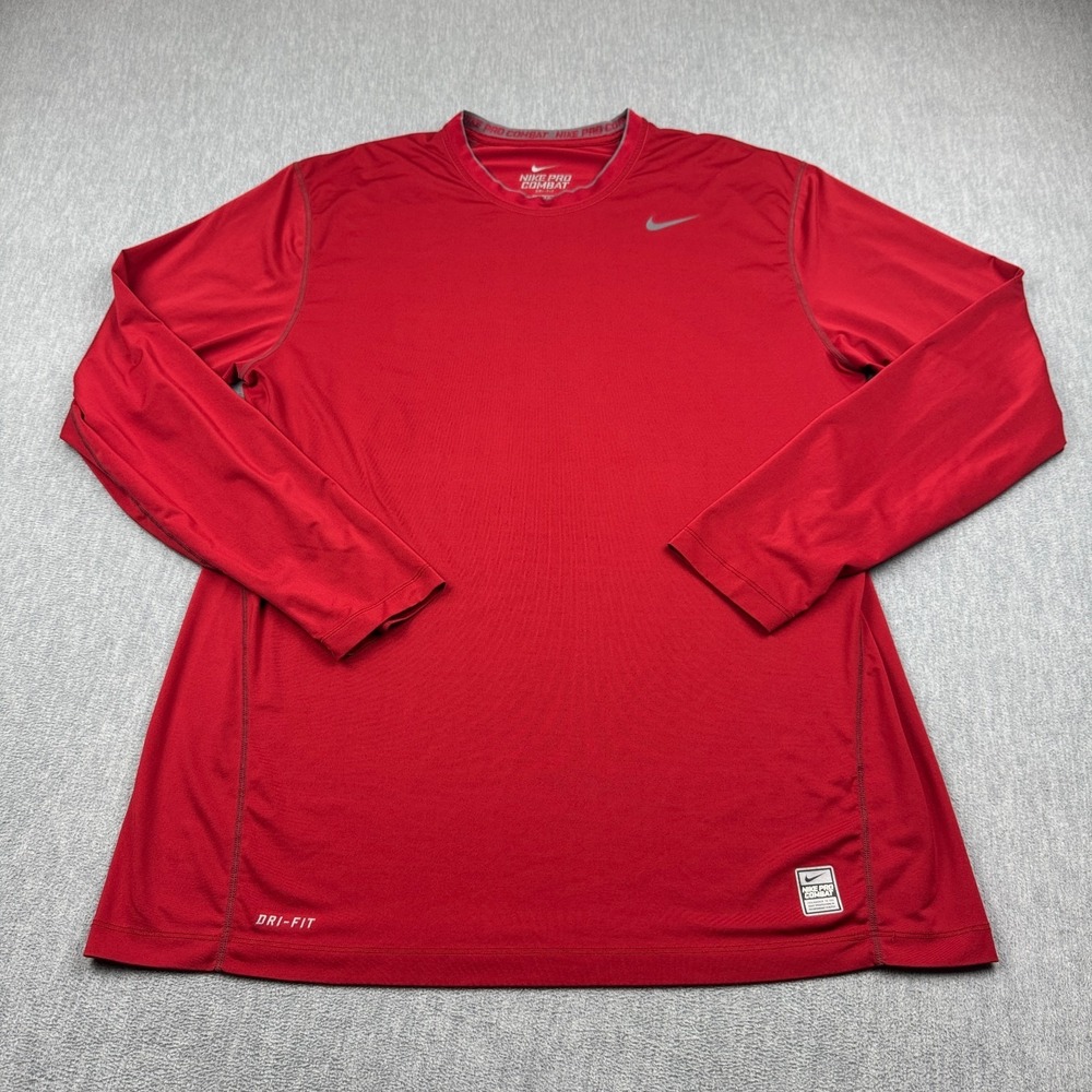 Nike Pro Shirt Mens 2XL XXL Red Fitted Combat‎ Dri-Fit Performance Athletic Gym